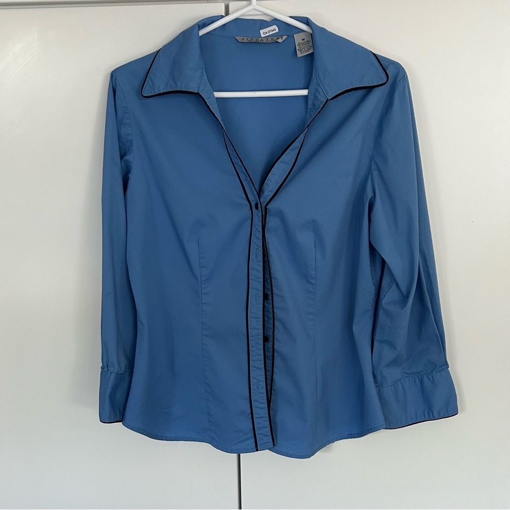 Larry Levine Sky Blue Button Down Shirt with Black Accents